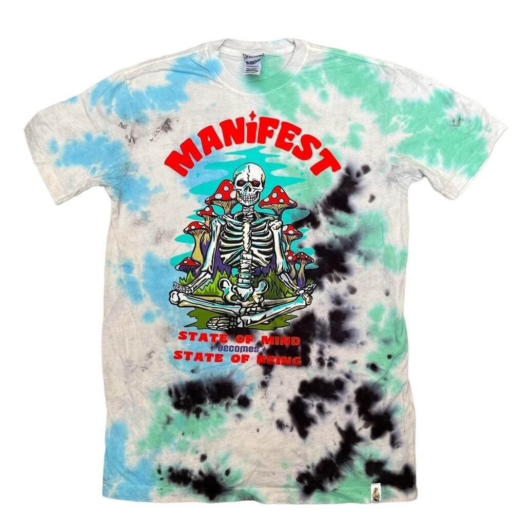 NWT Your Highness T-Shirt Women M Grunge Tie Dye Skeleton Graphic Oversize Blue